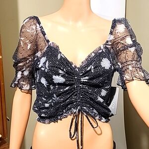 Willow Sheer Mesh Dual Pullstring Crop Top